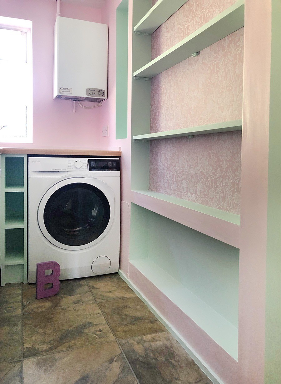 Pink Green Laundry Room 