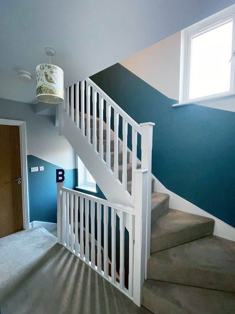 Stunning Painted Duo-Colour 3-Storey Hall Stairs & Landing, Hitchin